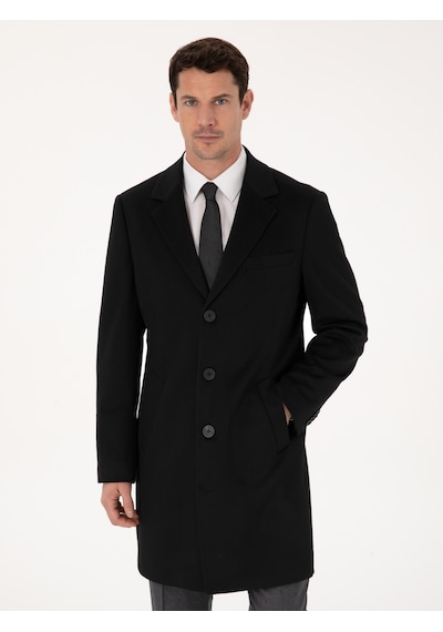 Cacharel Siyah Slim Fit %100 Kaşmir Palto