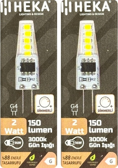 2 Adet Heka 2w 14w 3000k Sarı Işık G4 Duylu Dim Edilebilir Led Kapsül Ampul