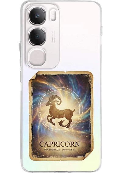 Vivo Y19s İle Uyumlu Burç Kartları Oğlak Tasarımlı Şeffaf Silikon Kılıf Şeffaf