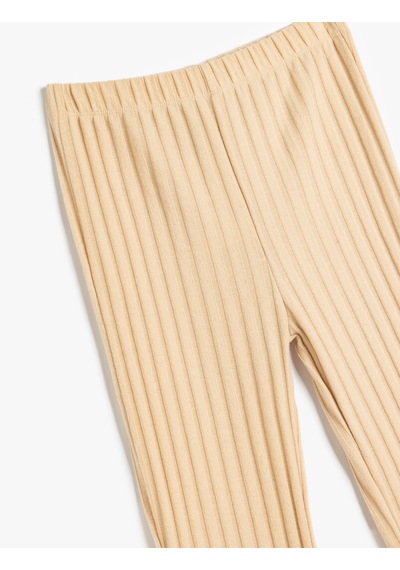 Koton İspanyol Paça Pantolon Ribanalı Viskon Karışımlı Deve Tüyü 5wkg40318ak Taba