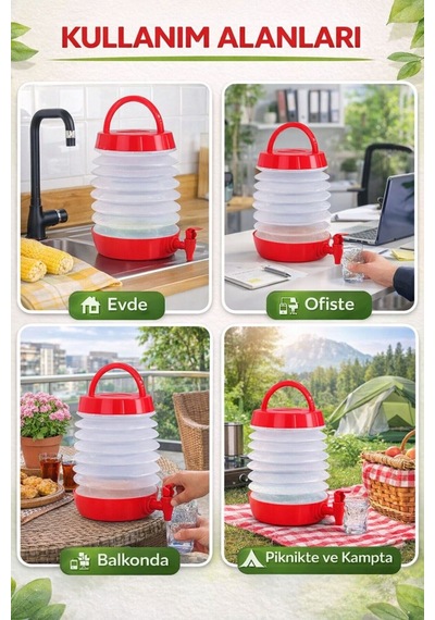 Katlanabilir Musluklu Su Bidonu 5,5 Litre Taşınabilir, Pratik, Kamp & Piknik İçin Kırmızı