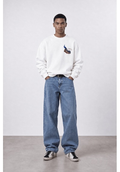 Respire Erkek Natural Patch Detaylı Oversize Sweatshirt Ekru