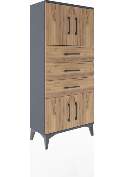 Arges Dolap Tek Raflı 3 Çekmeceli 4 Kapaklı 60x30x134 Antrasi... Antrasit
