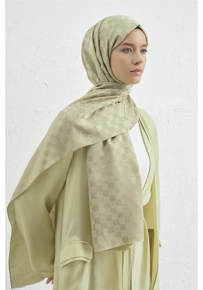 Armine Elegance İpek Pamuk Dama Şal 54 Fıstık Yeşili