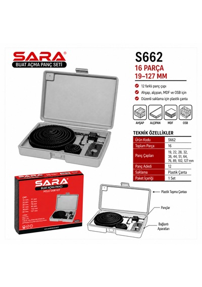 Sara S662 Buat Açma Panç Seti 16 Parça, 19-127 Mm