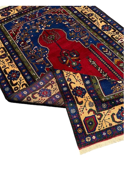 El Dokuma Sıfır Taşpınar Halısı 142x240 Lacivert Kırmızı Kök Boya %100 Yün Halı