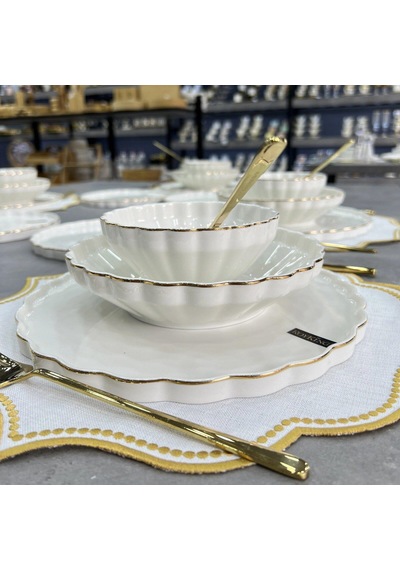Royking Twist Gold 24 Parça Yemek Takımı Hrn 017 Beyaz- Altın