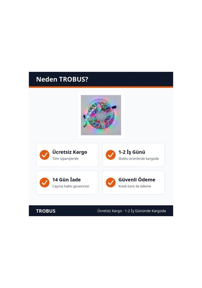 Trobus Rgb Led Şerit Silikonlu Dış Mekan İç Mekan 60 Led 5 Metre Çok Renkli