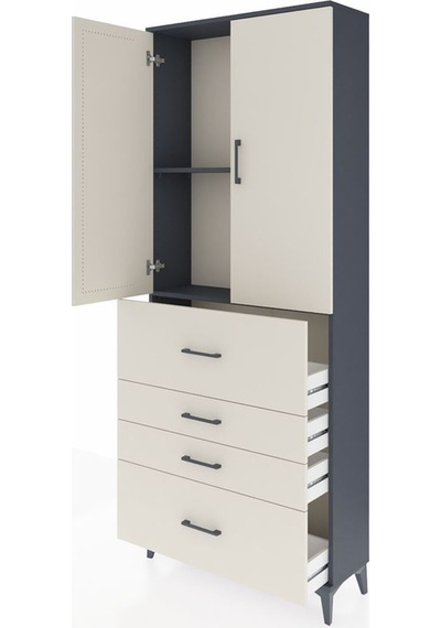 Arges Dolap 2 Raflı 4 Çekmeceli 2 Kapaklı 88x30x221 Antrasit-... Antrasit