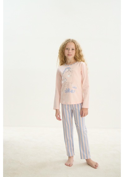 Sevim Kız Çocuk Uzun Kol Pembe Pijama Takım C4t0n7o8 001