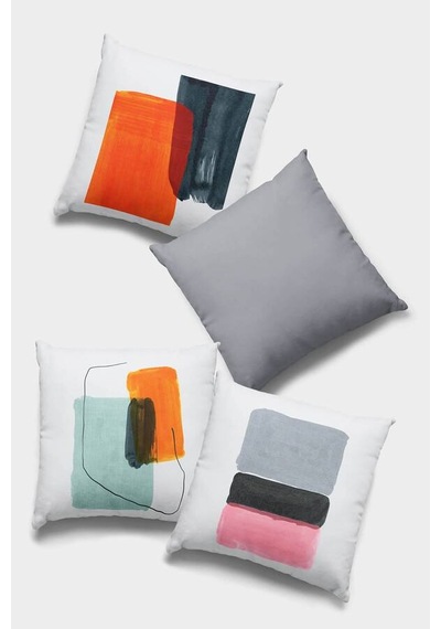 Gri Geometrik Çift Taraflı 4'lü Set Kırlent Kılıfı 4kr042n11