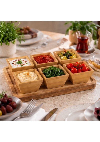 Bambu Kare Çerezlik - Altılı Kahverengi