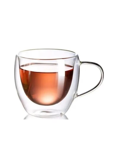 Neskafe Çay Fincanı Çift Cidarlı Cam Kupa 250 Ml Kulplu Cam Bardak 1 Adet - 12037 Beyaz - Çok Renkli