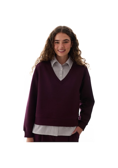 Penti Bordo Gömlek Katmanlı Polo Yaka Sweatshirt