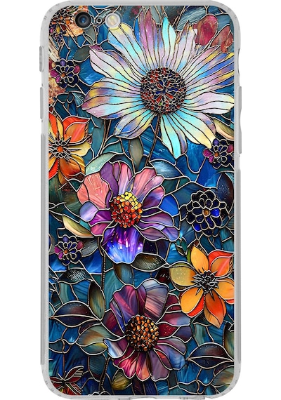 Printify Apple Uyumlu iPhone 6 Plus İle  Vitray Mücevher Flora Tasarımlı Şeffaf Silikon Kılıf Şeffaf