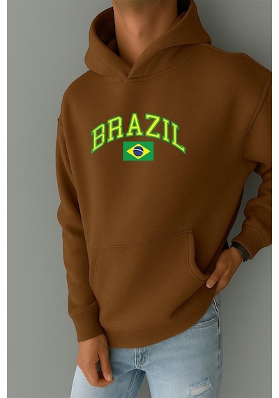 Benroma 3 İplik Penye Brazil Baskılı Sweatshırt Kahverengi