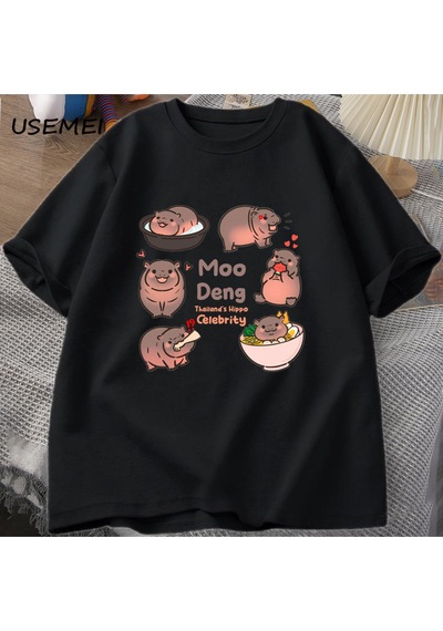 Flood Of Style Tayland Yılında Moo Deng Bouncy Domuz Bebek Hippo Khao Kheow Açık Hayvanat Bahçesi T-shirt Ko Siyah