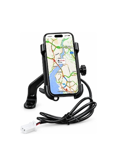 Motosiklet Uyumlu Usb Ayna Telefon Tutacağı Tüm Yıllar Abs Plastik + Metal Siyah Renk