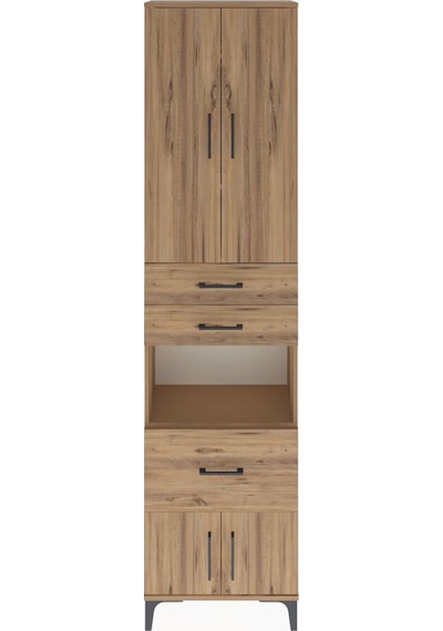 Arges Dolap 4 Raflı 3 Çekmeceli 2 Kapaklı 60x30x243 Çam-çam Atlas Çam