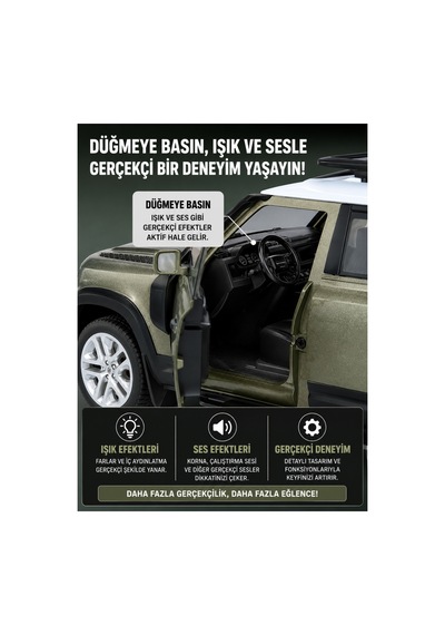 Craftivio Yeşil 2020 Land Rover Defender 110 Lisanslı Diecast Metal Model Araba 1:18 Ölçek Çok Renkli