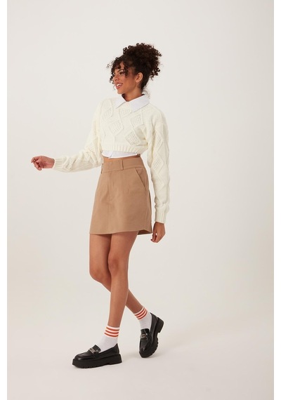 Quhox Kadın Triko Sweatshirt Krem