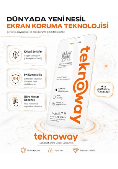 Teknoway İllede Apple Uyumlu iPhone 18 Pro Max / 17 Pro Max Ekran Koruyucu Tam Kaplama Şeffaf