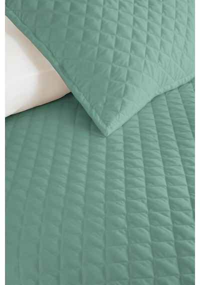 Mint Minimal Genç Odası Tek Kişilik Pike Takımı - Kapitone Düz Turkuaz 160x220 Cm Yatak Örtüsü Pamuksu Kabuğu Perdesi
