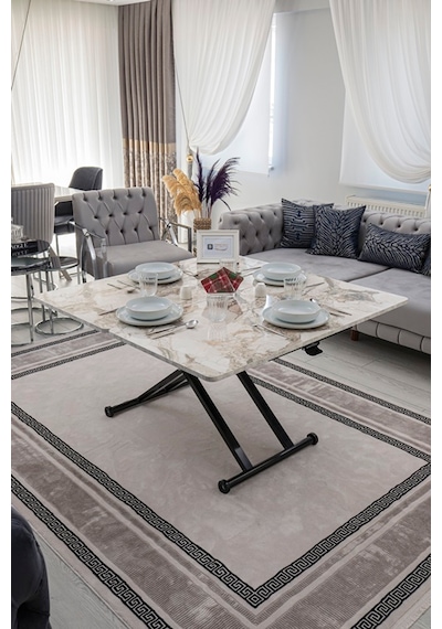 Home Üst Tabla Mdf Beyaz Mermer Oval Köşe Alt Ayak Siyah