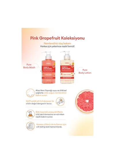 Nemlendirici Vücut Bakım Seti Kundal Honey&macadamia Pure Body Wash+lotion Pink Grapefruit Edition