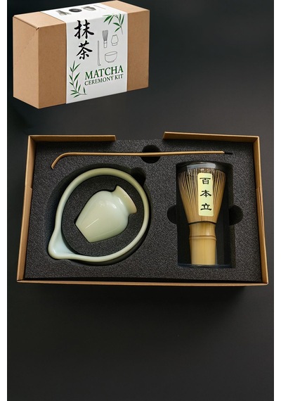 4lü Matcha Set Kase Kaşık Whisk Tutucu Bambu Whisk Çırpıcı Ve Bambu Kaşık Mt217 Yeşil