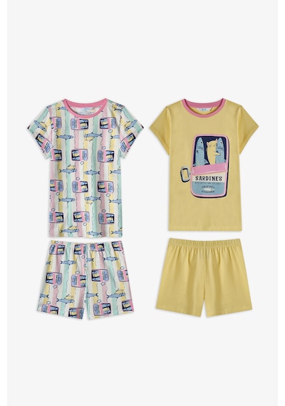 Penti Pastel Sarı Kız Çocuk Sardines Cat Pamuklu 2'li Pijama Takımı