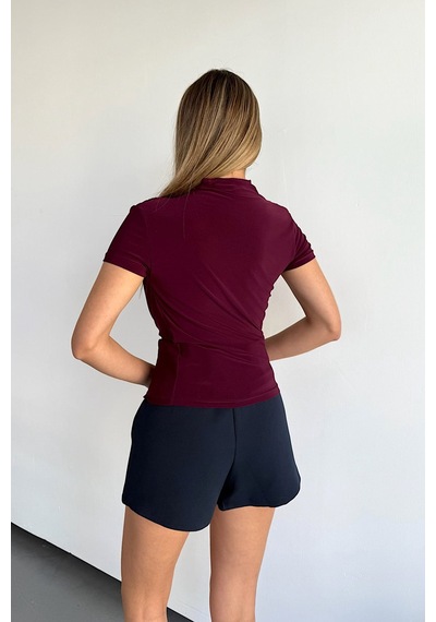 Giysa Kadın Dik Yaka Büzgü Detaylı Bluz Mürdüm - 25y 2417 Mürdüm
