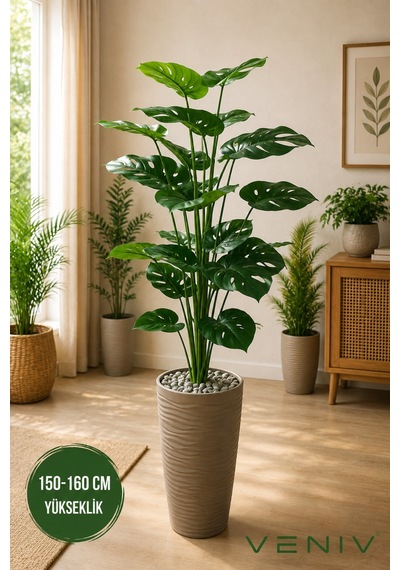 150-160 Cm Yapay Monstera Deve Tabanı Büyük Boy Dekoratif Salon Bitkisi Renkli