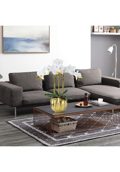 4lü Set Yapay Çiçek Beyaz Islak Orkide Ve 2 Adet Orkide Yaprağı Gerçeksi Doku Uzun Dal 90cm