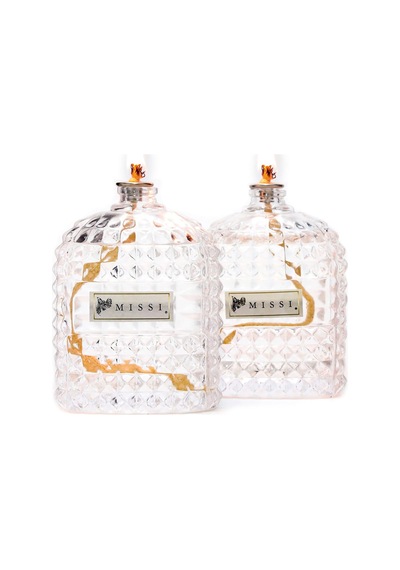 ' Li Vanilya Kokulu Kare Kristal Cam Şişe Kandil Seti 2x100 Ml Çok Renkli