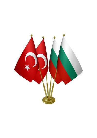 Masa Üstü Bulgaristan Bayrağı Türk Bayrağı Dörtlü Pirinç Direk Ma
