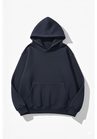 Uyguntarz Unisex Yumuşak Dokulu California Retro Baskılı Tasarım Oversize 3 İplik Hoodie Sweatshirt Indigo