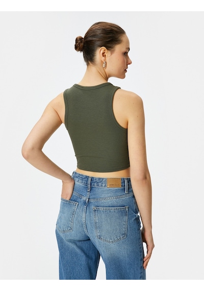 Koton Crop Atlet Ribanalı Bisiklet Yaka Haki 4sak10011ek 4SAK10011EK890 Haki