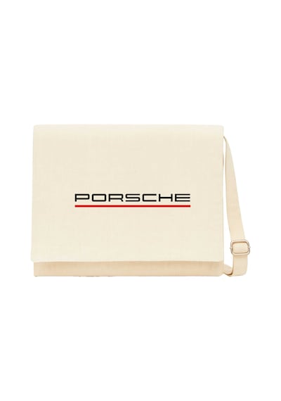 Porsche Text Red Krem Kanvas Postacı Çantası