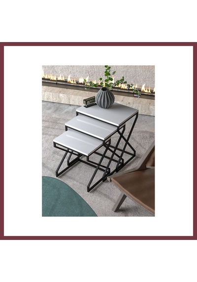 Storeşahin Zigon Sehpa Modern Yan Sehpa V Lüx Beyaz Shn0720