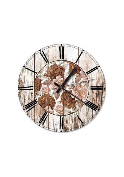 Pembe Güller Analog Duvar Saati (407732547) Çok Renkli
