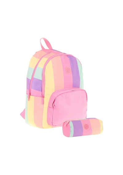 Kaukko Çizgili Pembe Çok Renkli Kız Çocuk Okul Çantası Ve Kalemlik Seti Kk - K1802+kk - K2713 Pembe - Çok Renkli