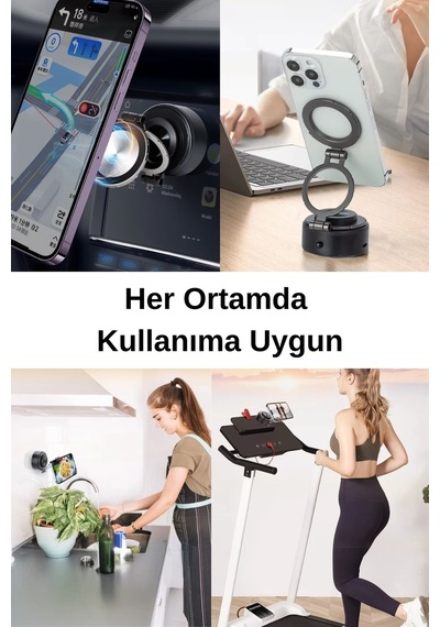 Wearfitpro Güçlü Mıknatıslı 360 Derece Dönebilen Ev Araba Her Alana Uyumlu Elektrikli Vantuz Cep Telefon Tutucu Gri