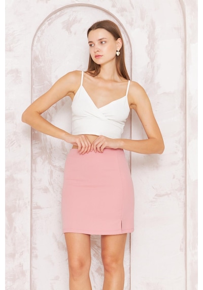 Darlin Moda Kadın Pembe Yırtmaçlı Mini Etek Dm2016 Pembe