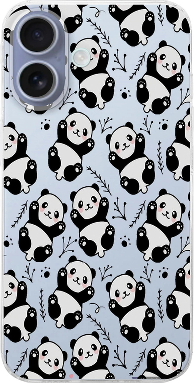 Apple Uyumlu iPhone 17 İle Panda Baskılı Tasarım Şeffaf Silikon Kılıf