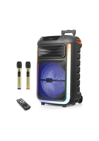 Çift Karaoke Mikrofonlu Bluetooth Hoparlör Fm Radyo 40w 15 İnç Rgb Kumandalı Siyah Ndr325