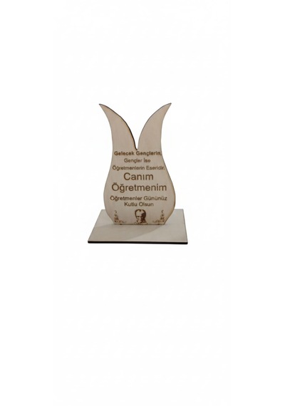 Ahşap Öğretmenler Günü Hediyesi Lale Tasarımlı Dekoratif Figür 15cm X 9cm