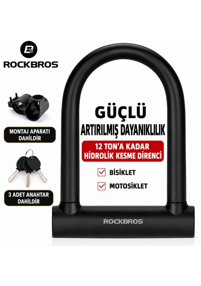 Çelik U Motosiklet Ve Bisiklet Kilidi 22 Mm Mat Siyah