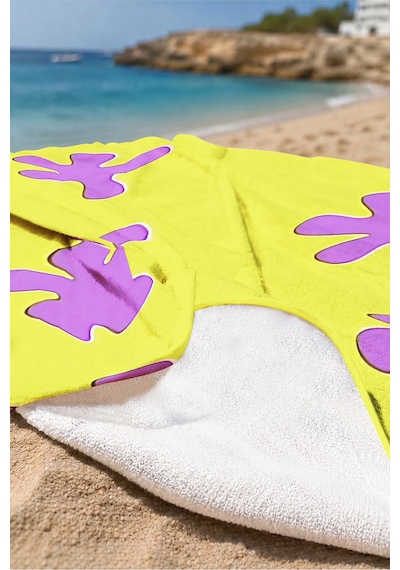 Soyut Retro Modern Plaj Havlu Örtüsu - Neon Sarı Mor Pop Art Hızlı Kuruyan Mikrofiber Havlu Örtü Sessiz Yosun