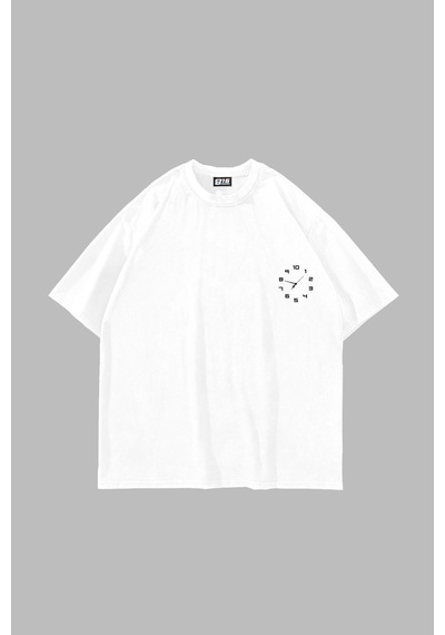 Flood Of Style 816 Clock Baskılı Oversize Unisex Beyaz Çok Renkli